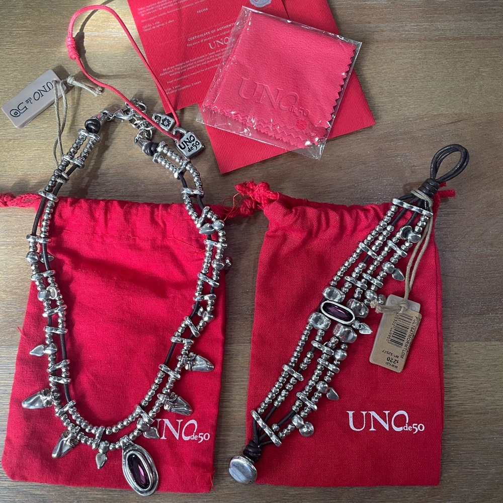UNO de 50 Silver and Purple Chocker and Bracelet Set